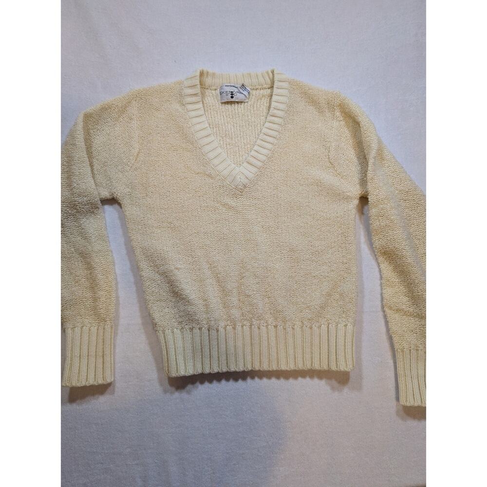 Vintage Nordstrom Point of View Shop Cream Acrylic V Neck Sweater Women